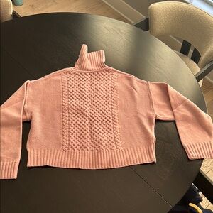 Pastel Pink Cowl Neck Sweater with Soft Knit Texture